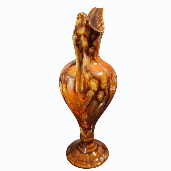 Jem of California 6" Art Pottery 1969 Orange Drip Glaze Pitcher Vase MCM - Picture 6 of 9